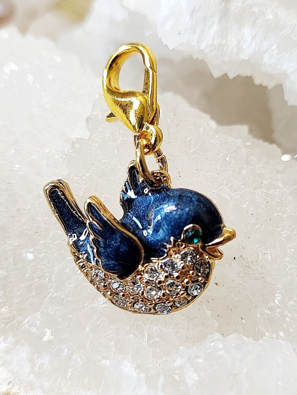 Bluebird Blue Bird of Happiness Gold Tone Enameled Zipper Pull Purse Charm NEW
